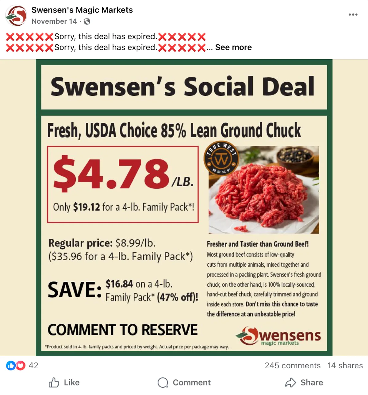 Example Yes Please Offer — Facebook post with deal image