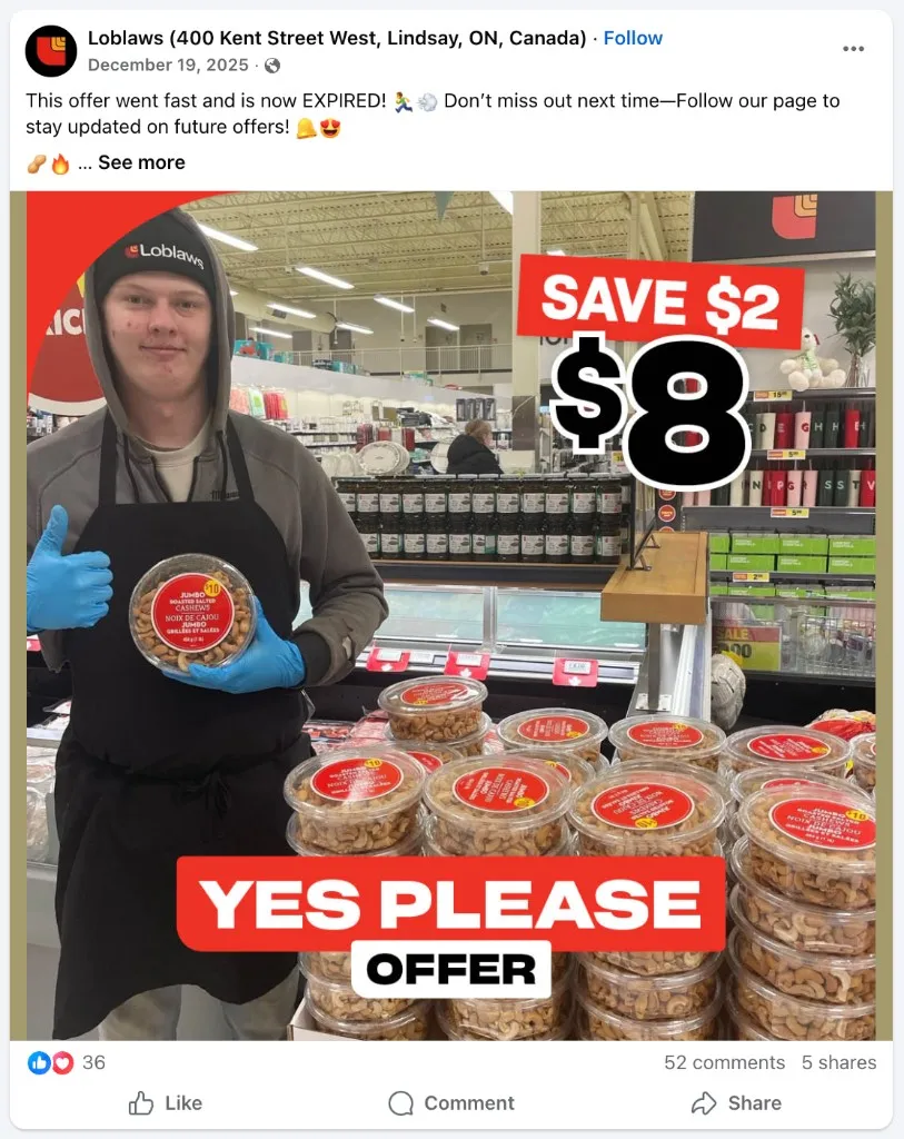 Loblaws — Jumbo Cashews Yes Please Offer, save $2 at $8, 52 comments