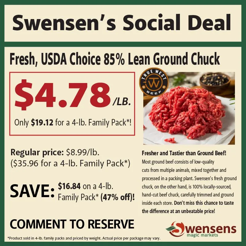Swensen's Magic Markets — Fresh Ground Chuck 47% off, comment to reserve