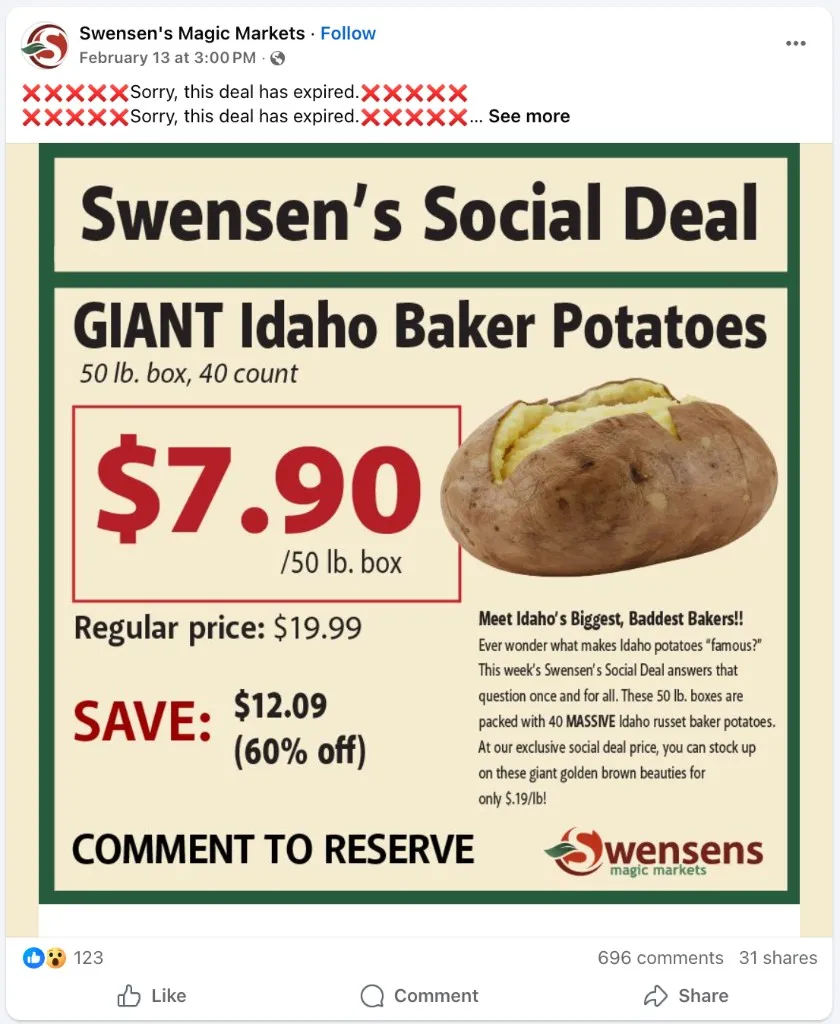 Swensen's Magic Markets — Giant Idaho Baker Potatoes 60% off, 696 comments